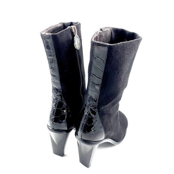 Donald J Pliner Shoe Boot Heel Stiletto Mid Calf Mottled Black Suede Sz 5.5 US - Picture 6 of 12